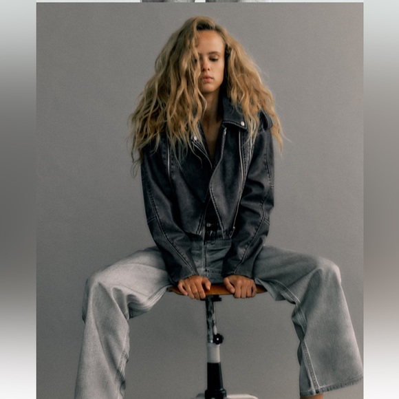 Zara distressed faux leather biker jacket - Picture 3 of 7